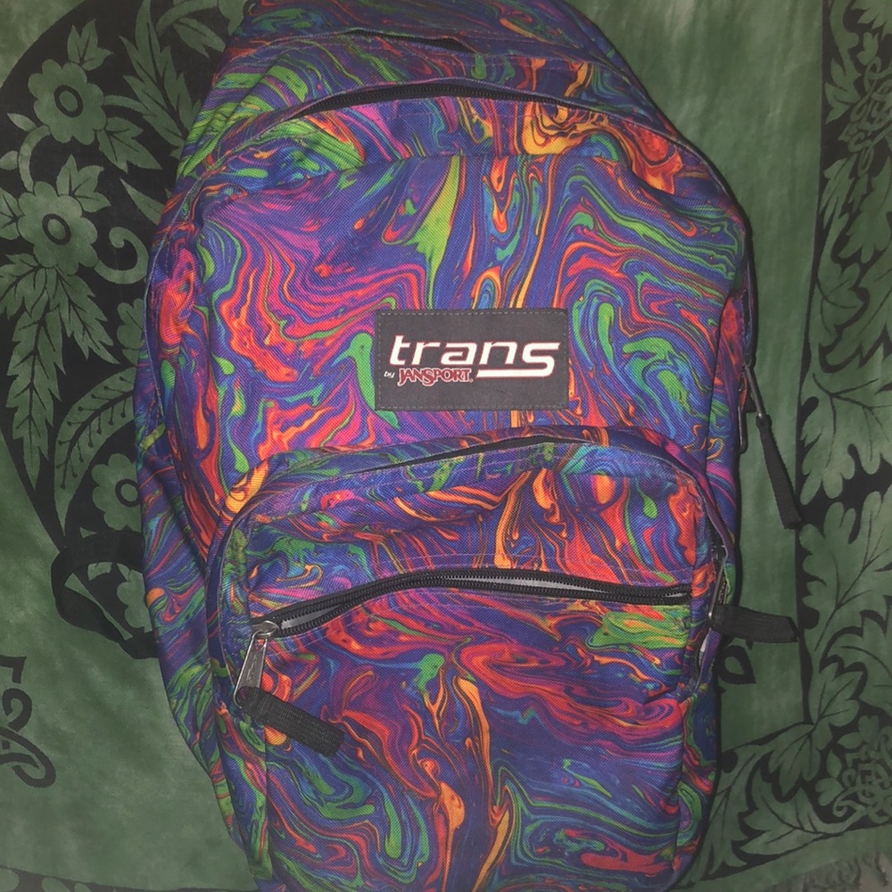 Trans Jansport tie dye neon rainbow backpack RARE